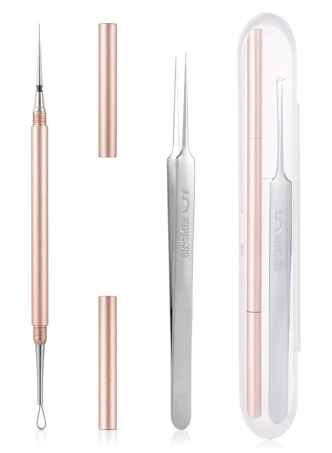 WY LIGHTING LEVEL أداة إزالة الرؤوس السوداء والبثور (قطعتان) أداة إزالة الدخينات أداة احترافية لاستخراج الرؤوس السوداء والبيضاء حلقة الكيس حلقة إبرة حادة مزدوجة الأطراف دائرية بزاوية مجموعة إزالة حب الشباب للبثور والرؤوس البيضاء - Image 1